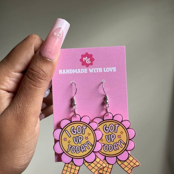 I Got Up Today Earrings | Cute Motivational Badge Jewelry - Picture 3 of 3